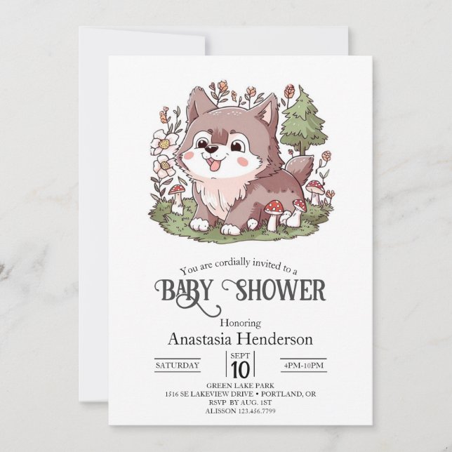 Playful Charming Wolf Baby Shower Invitation (Front)