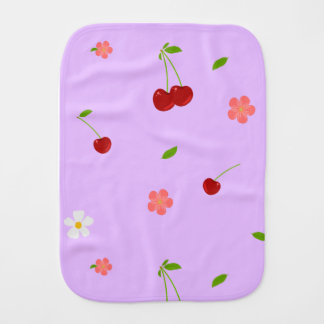 Playful Cherry Fruit and Flower Background Baby Burp Cloth