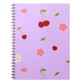 Playful Cherry Fruit and Flower Background Notebook