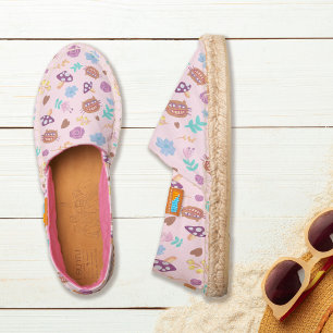 Playful Cheshire Cat Mushroom Pink Floral Pattern Espadrilles