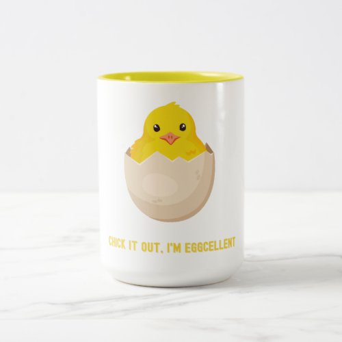 playful chick cute funny eggcellent  Two_Tone coffee mug