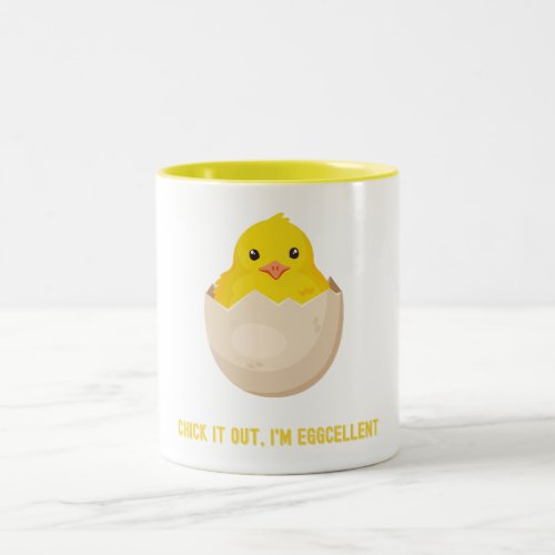 playful chick cute funny eggcellent Two_Tone coffee mug