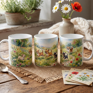 Playful Chihuahuas in Flower Meadow Coffee Mug