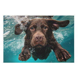 Playful Chocolate Labrador Swimming Underwater Faux Canvas Print