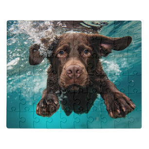 Playful Chocolate Labrador Swimming Underwater Jigsaw Puzzle