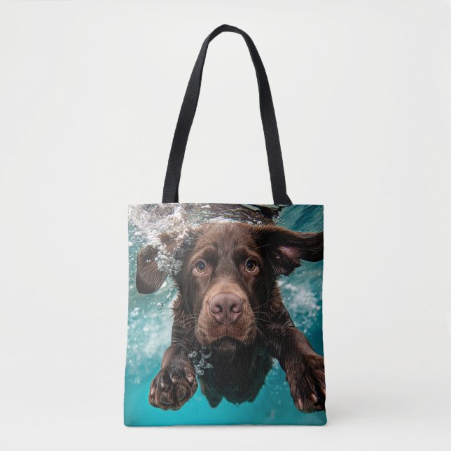 Playful Chocolate Labrador Swimming Underwater Tote Bag (Front)
