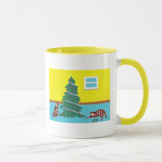 Playful Christmas Cats by the tree, Snowing Mugs