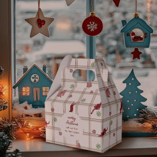 Playful Christmas Cats on Cranberry- Green Plaid Favor Boxes