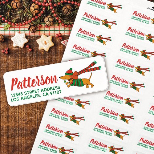 Playful Christmas Dachshund Return Address Label