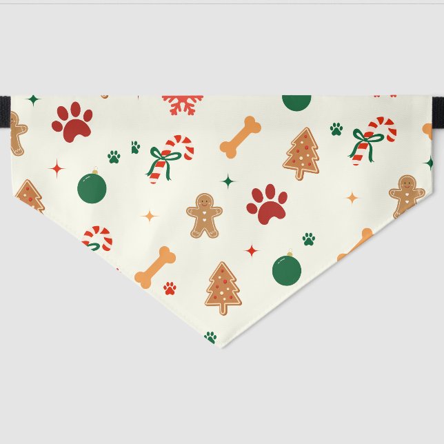 Playful Christmas Dog Bandana – Gingerbread Bones Pet Bandana Collar (Front)