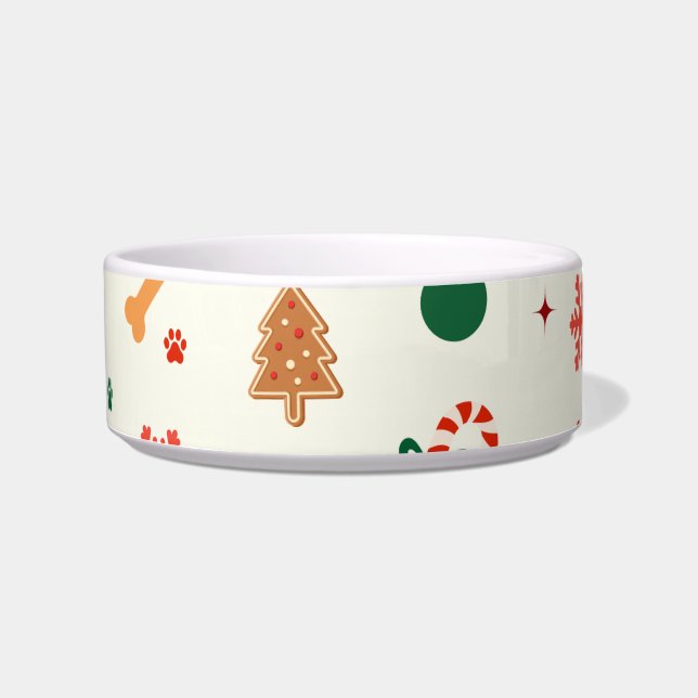Playful Christmas Dog Bowl – Gingerbread Bones (Front)