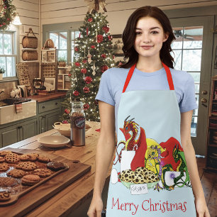 Playful Christmas Dragons Fantasy Milk Cookies Apron