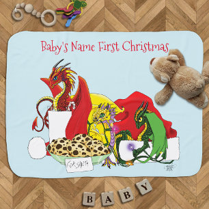 Playful Christmas Dragons Fantasy Milk Cookies Baby Blanket