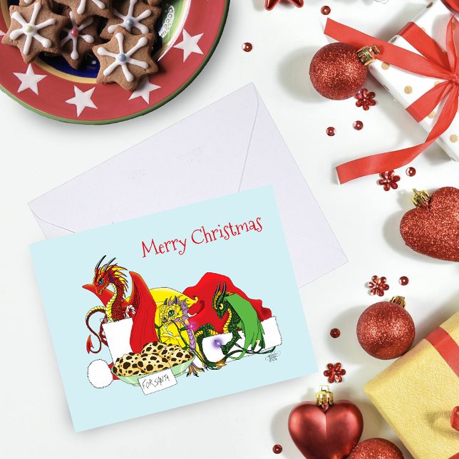 Playful Christmas Dragons Fantasy Milk Cookies Card (Creator Uploaded)