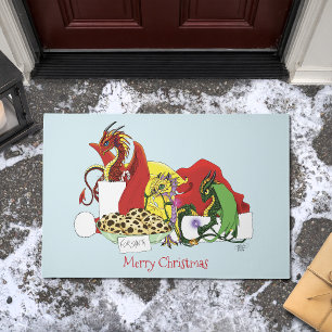 Playful Christmas Dragons Fantasy Milk Cookies Doormat