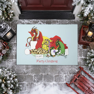 Playful Christmas Dragons Fantasy Milk Cookies Doormat
