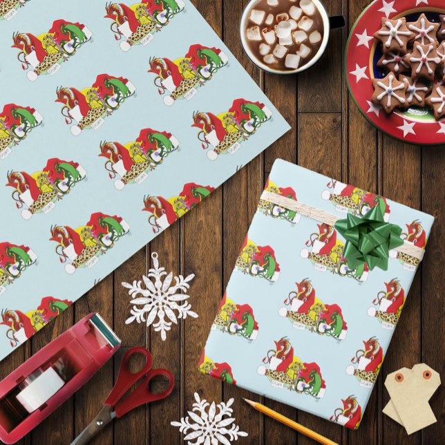 Playful Christmas Dragons Fantasy Milk Cookies Wrapping Paper (Creator Uploaded)