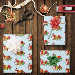 Playful Christmas Dragons Fantasy Milk Cookies Wrapping Paper Sheets