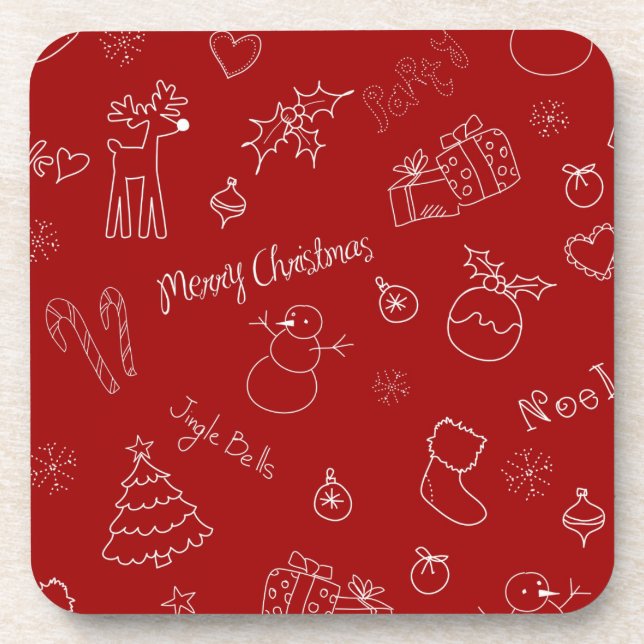 Playful Christmas Icons Plastic Coasters (Front)