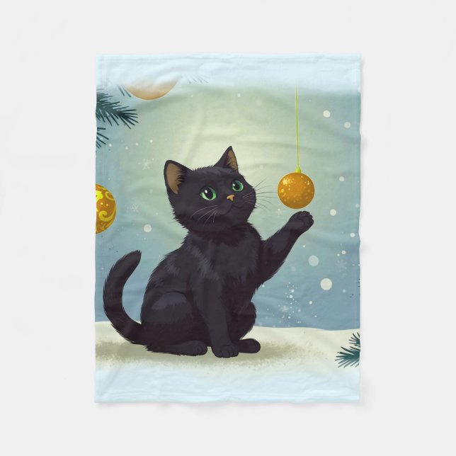 Playful Christmas Kitten Fleece Blanket (Front)