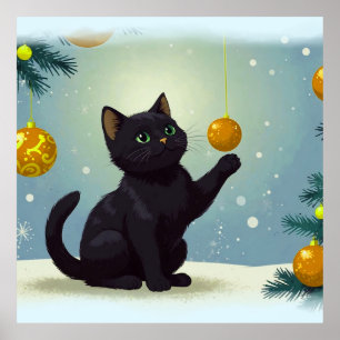 Playful Christmas Kitten Poster