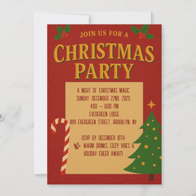 Playful Christmas Party Invitation | Candy Cane &  (Front)