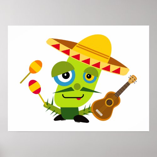 Playful Cinco de Mayo Kawaii Cartoon Cactus Poster