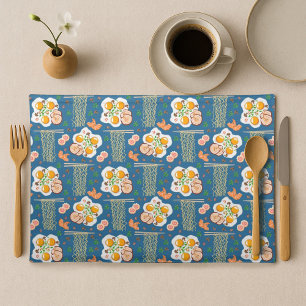 Playful Cloth Placemat with Noodles & Fried Eggs