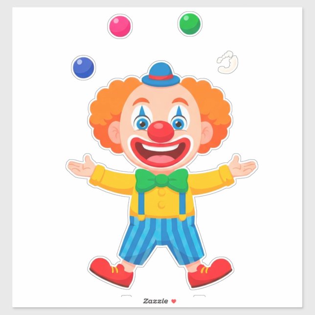 Playful Clown Jumping With Bright Balls Sticker (Sheet)