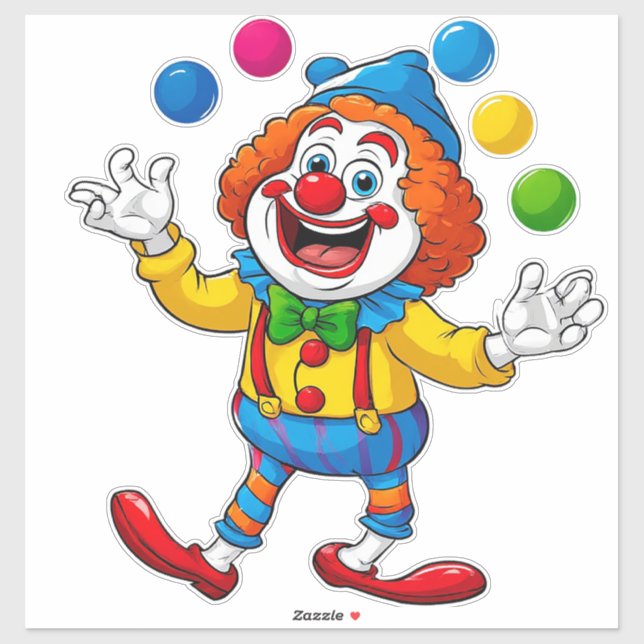 Playful Clown Jumping With Bright Balls Sticker (Sheet)
