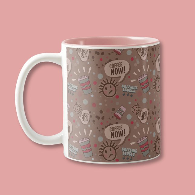 Playful Coffee Now Mocha Pattern Two-Tone Coffee Mug (Creator Uploaded)