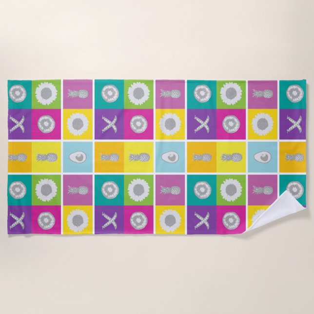 Playful Color Block Checkerboard Beach Towel (Front)