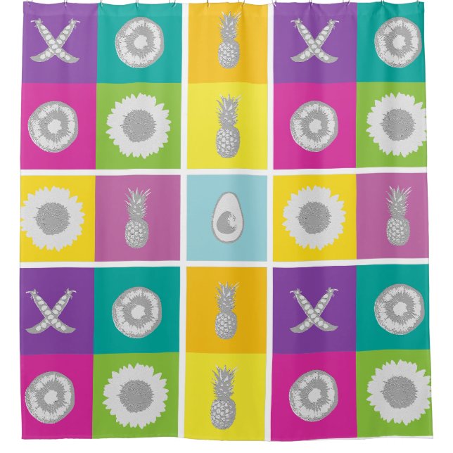 Playful Color Block Squares Shower Curtain (Front)