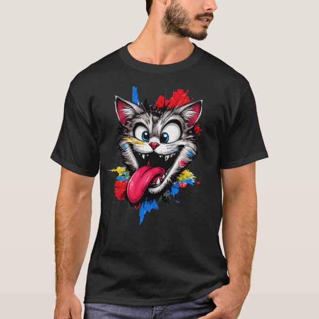 Playful Colorful Cat Face T-Shirt (Front)