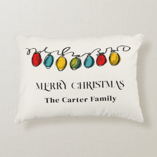 Playful Colorful Christmas String Lights Sketch Accent Pillow
