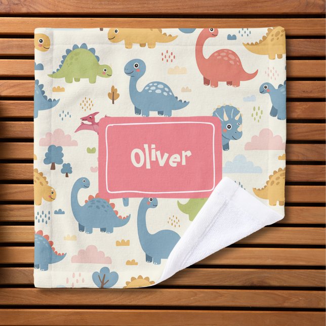 Playful Colorful Dinosaur Pattern Personalized Wash Cloth (Creator Uploaded)