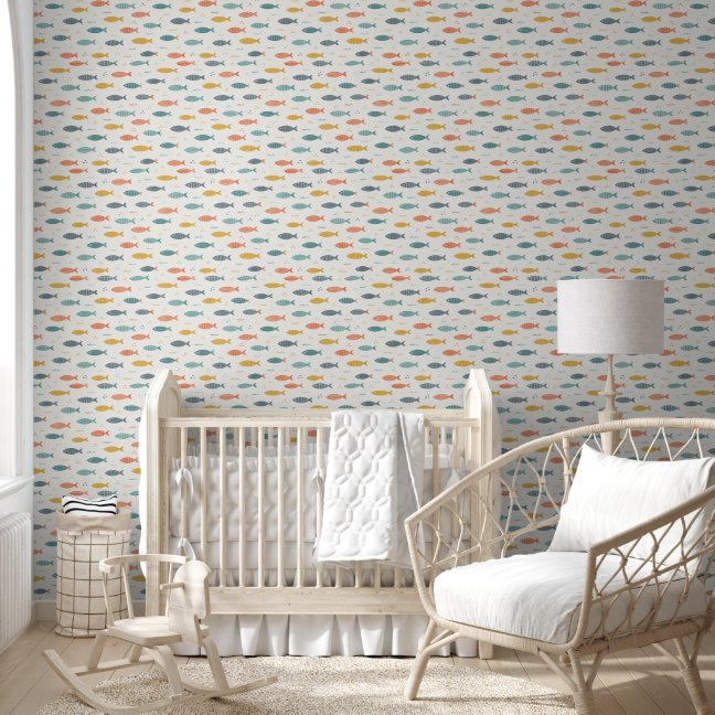 Playful Colorful Fish Pattern on Cream Background Wallpaper