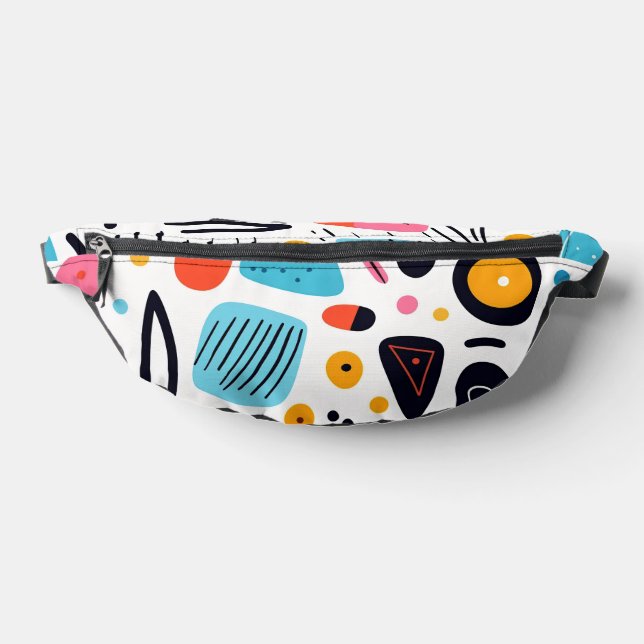 Playful Colorful Geometric Memphis Style Pattern Fanny Pack (Lay Down)