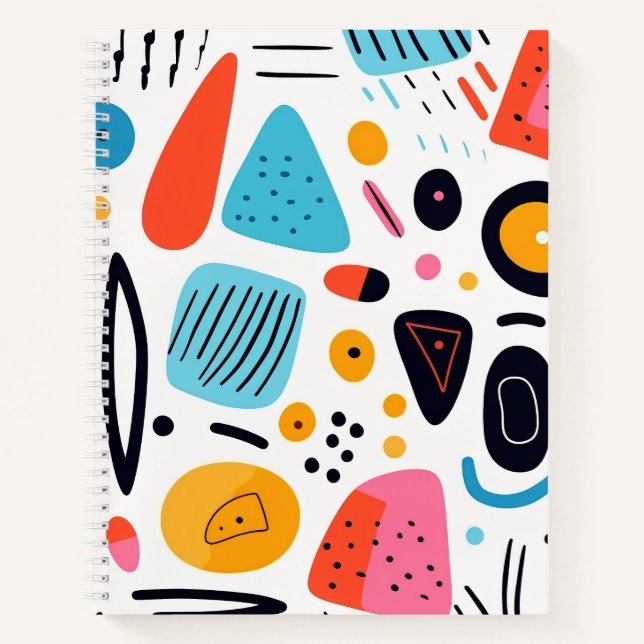 Playful Colorful Geometric Memphis Style Pattern Notebook (Front)
