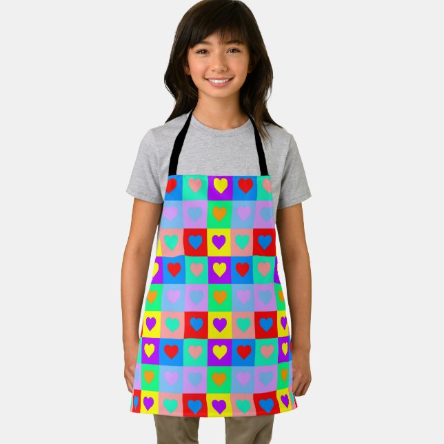 Playful Colorful Heart Pattern Kids Hobby Apron (Insitu)
