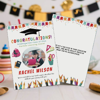 Playful Colorful Kindergarten Graduation flat card