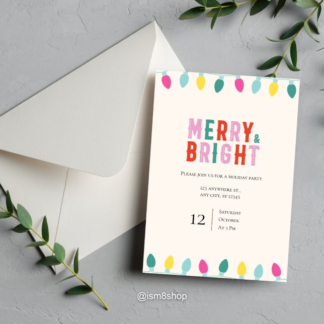 Playful & Colorful “Merry & Bright” Holiday Party Invitation (Creator Uploaded)