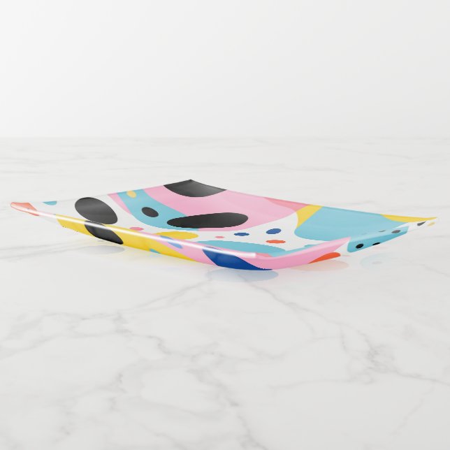 Playful colorful organic shapes| monogram trinket tray (Angled)
