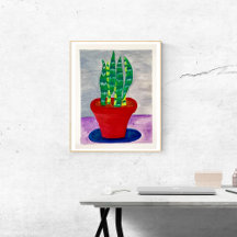 Playful Colorful Potted Snake Plant Art Poster