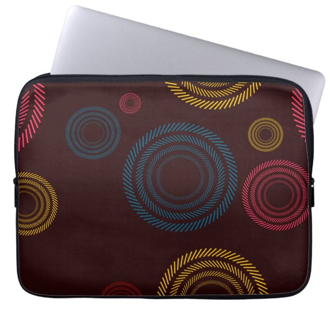 Playful, colorful, trendy, cool striped circles laptop sleeve (Front)