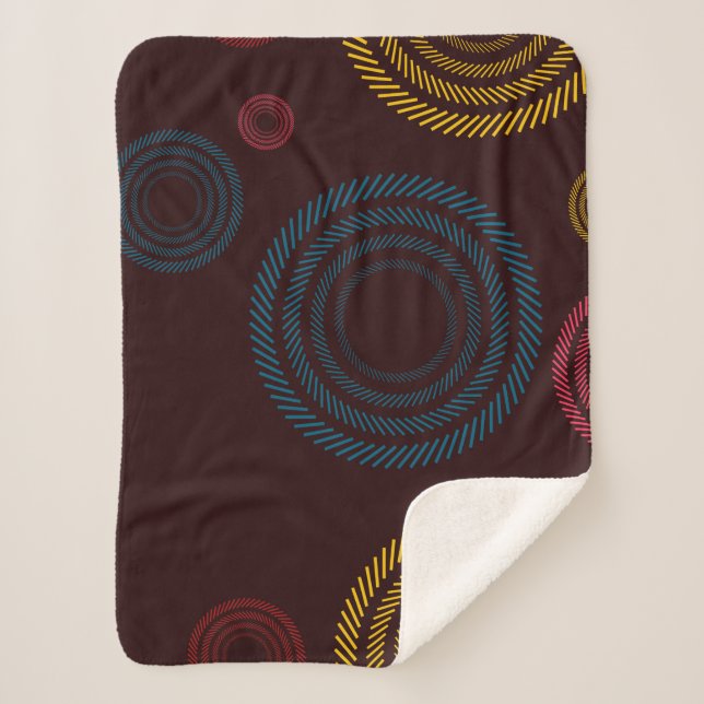 Playful, colorful, trendy, cool striped circles sherpa blanket (Front)