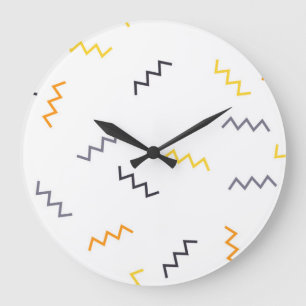 Playful, colorful, trendy, modern memphis zigzags large clock