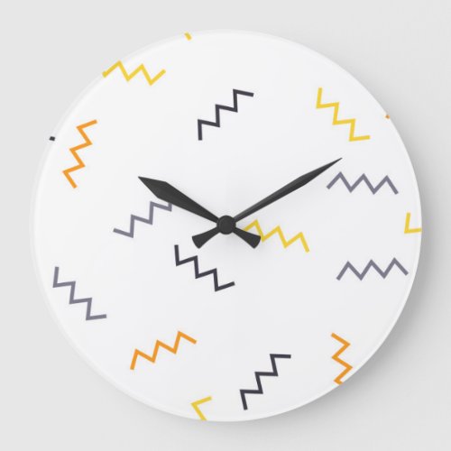 Playful colorful trendy modern memphis zigzags large clock