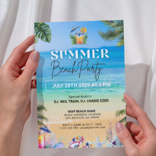 Playful Colorful Tropical Summer Beach Party  Invitation