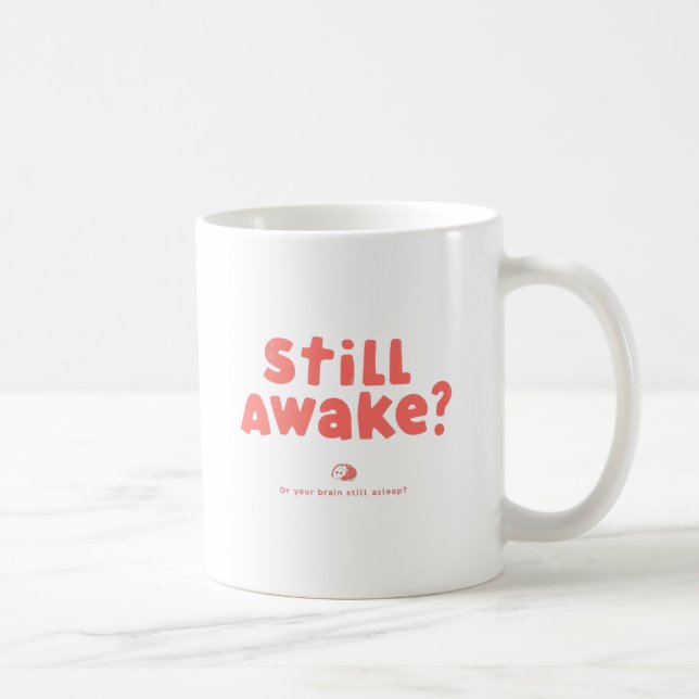Playful Coral "Still Awake?" Brain Art Coffee Mug (Right)